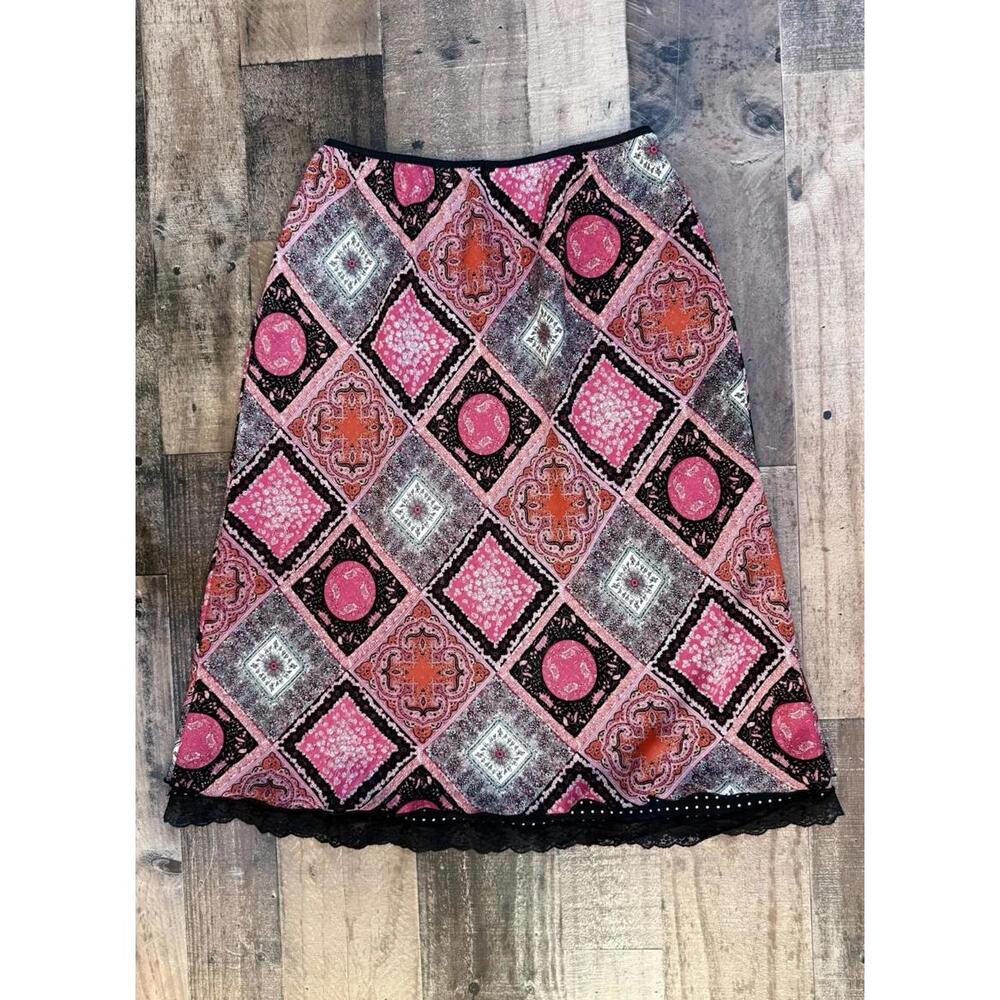 Versailles New York Vintage Boho Skirt Trimmed In Black Lace Size S